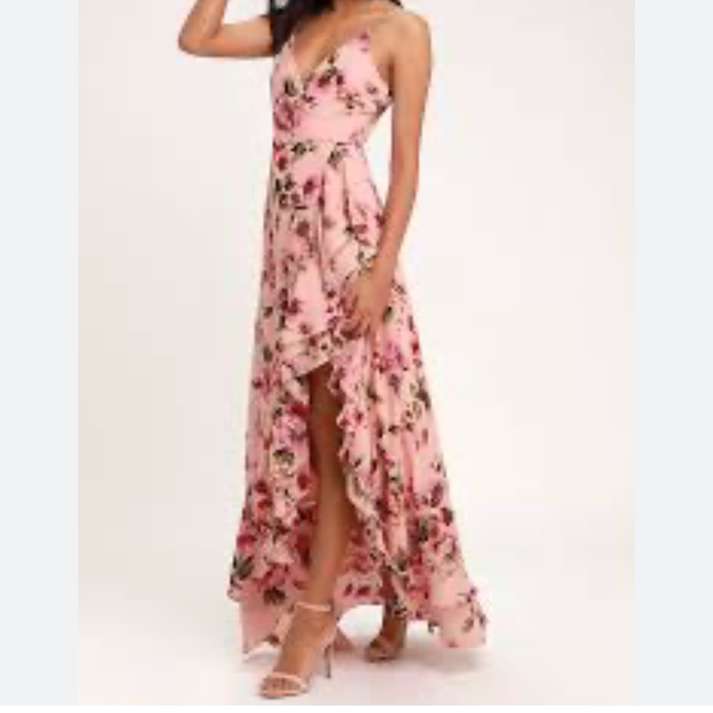 Lulu’s Pink Floral maxi dress, size Medium